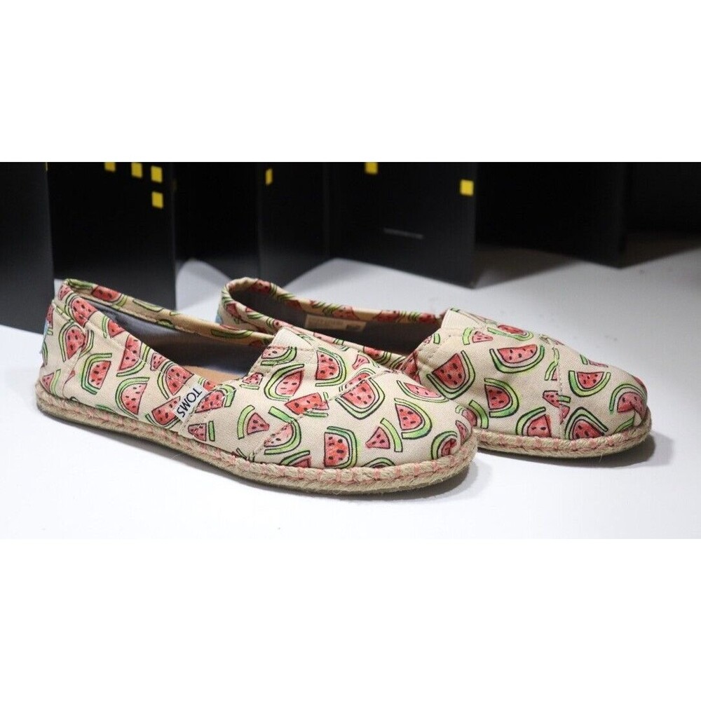 Toms Classic Beige Red Green Watermelon Slip On Flats Size 7W